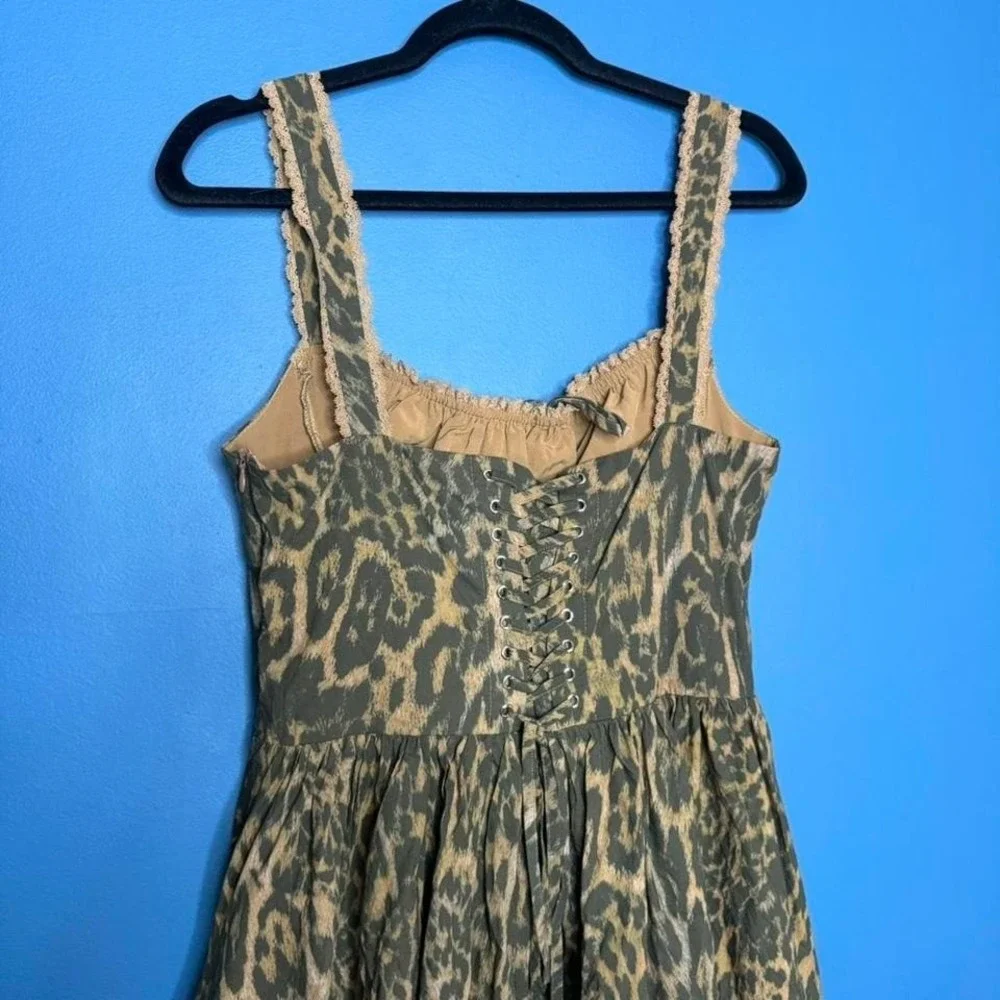 Nasty Gal Leopard Mini Dress Women's Size 8 Corset Lace Drop Waist Glam Punk - Picture 7 of 8